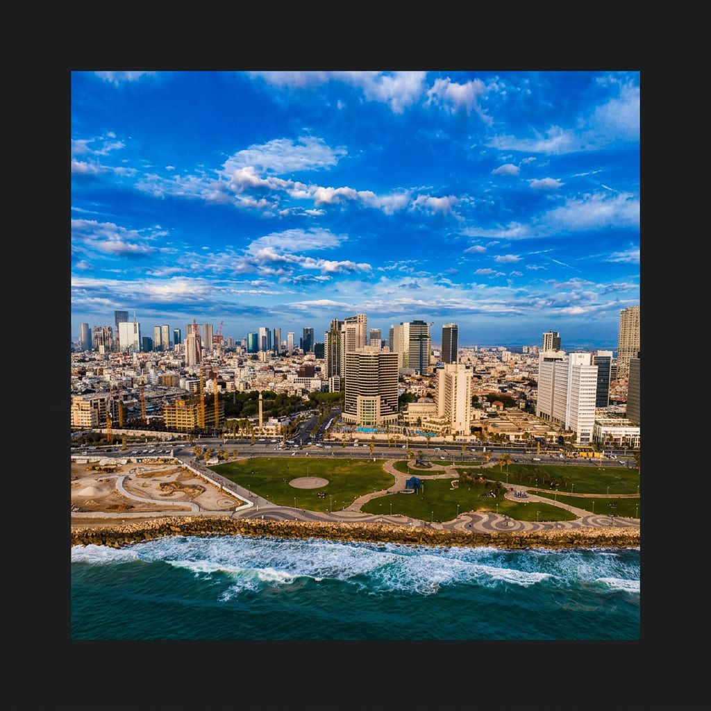 Vista aérea de Ashdod con su parque y la marina